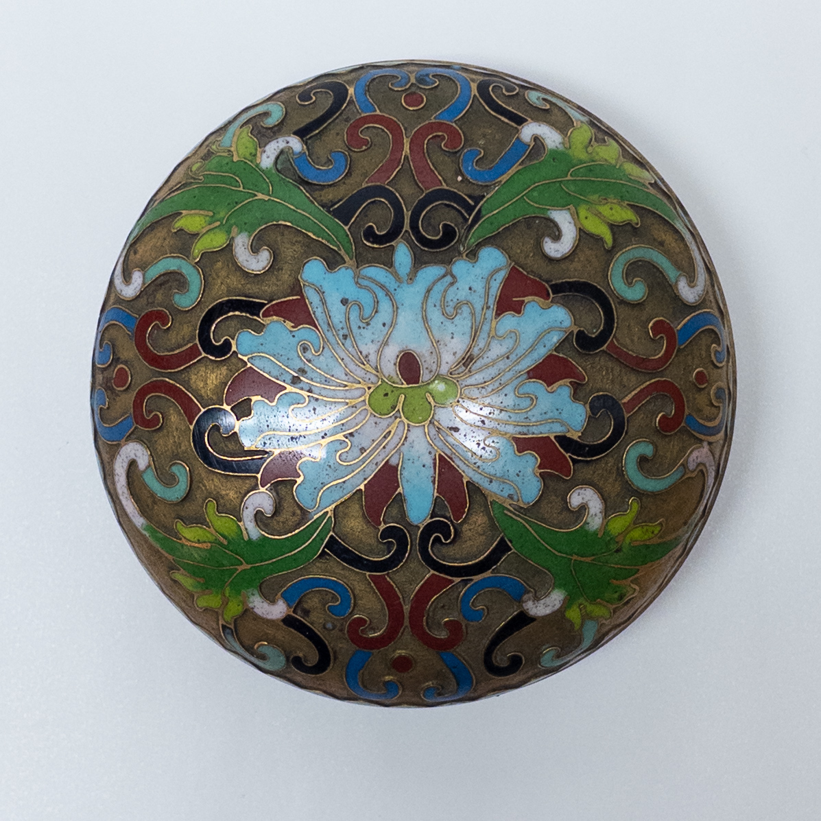 Lidded Chinese Cloisonné Champlevé Enamel Domed Trinket Box