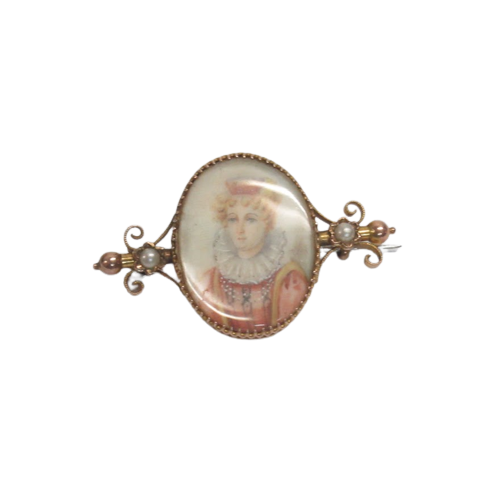 10K Gold Miniature Portrait Brooch