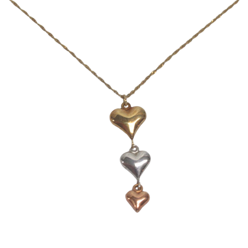 10K Gold Triple Heart Pendant Necklace