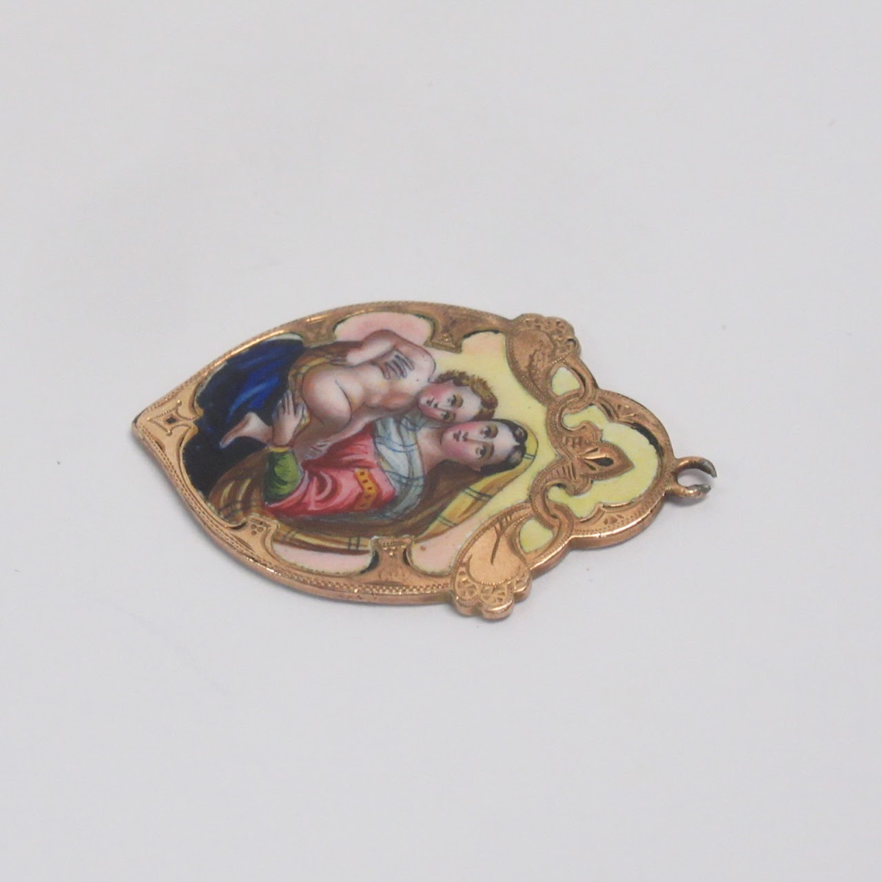 14K Gold and Enamel Religious Pendant