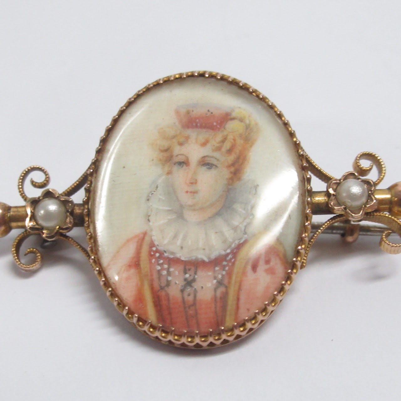 10K Gold Miniature Portrait Brooch