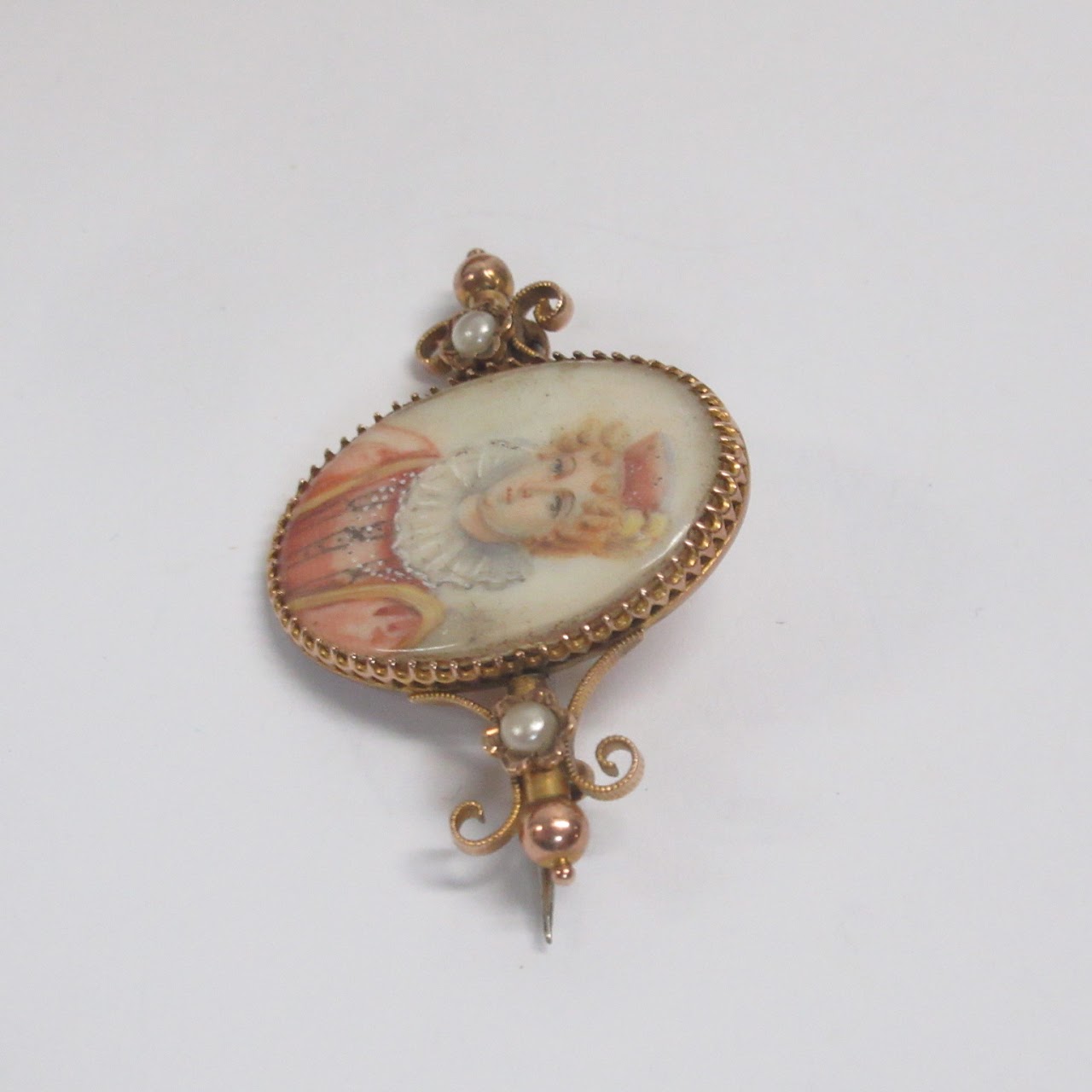 10K Gold Miniature Portrait Brooch