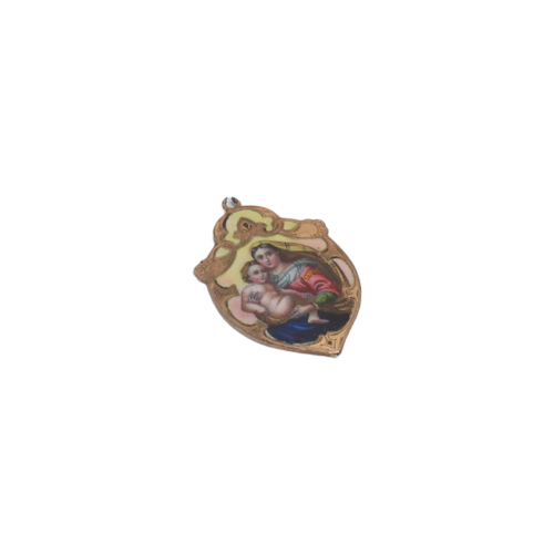 14K Gold and Enamel Religious Pendant