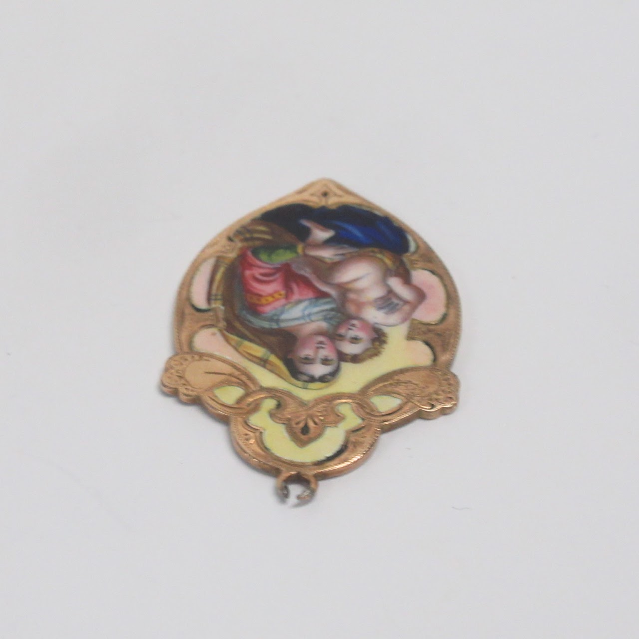 14K Gold and Enamel Religious Pendant