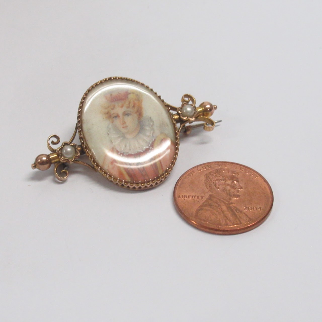 10K Gold Miniature Portrait Brooch