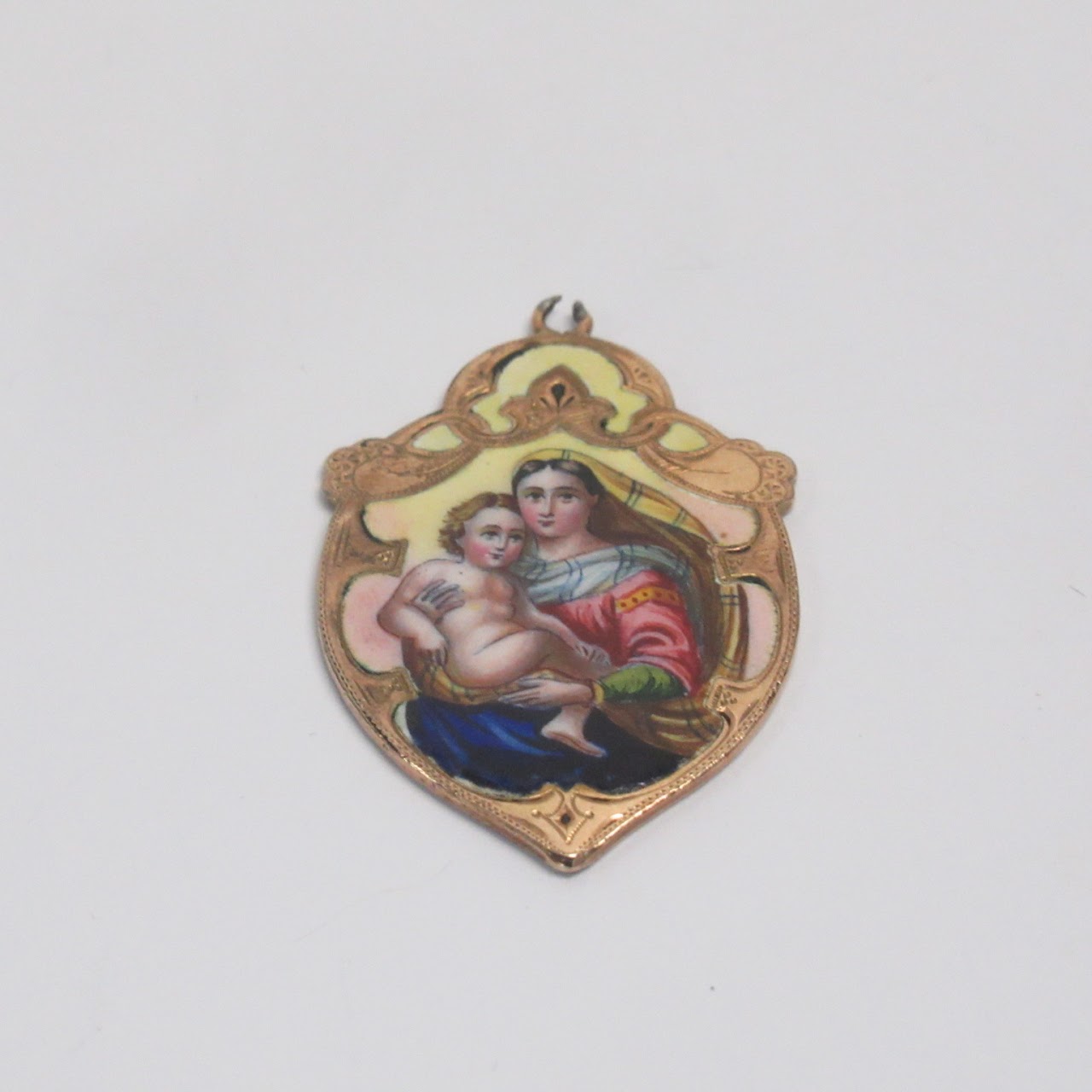 14K Gold and Enamel Religious Pendant