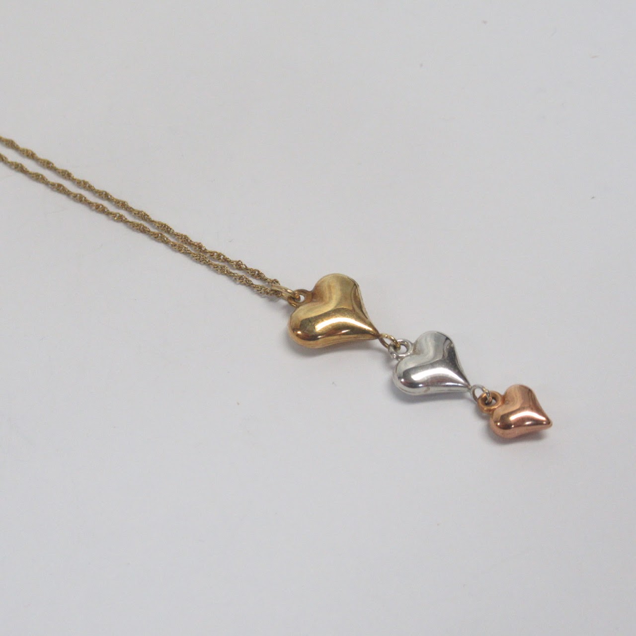 10K Gold Triple Heart Pendant Necklace