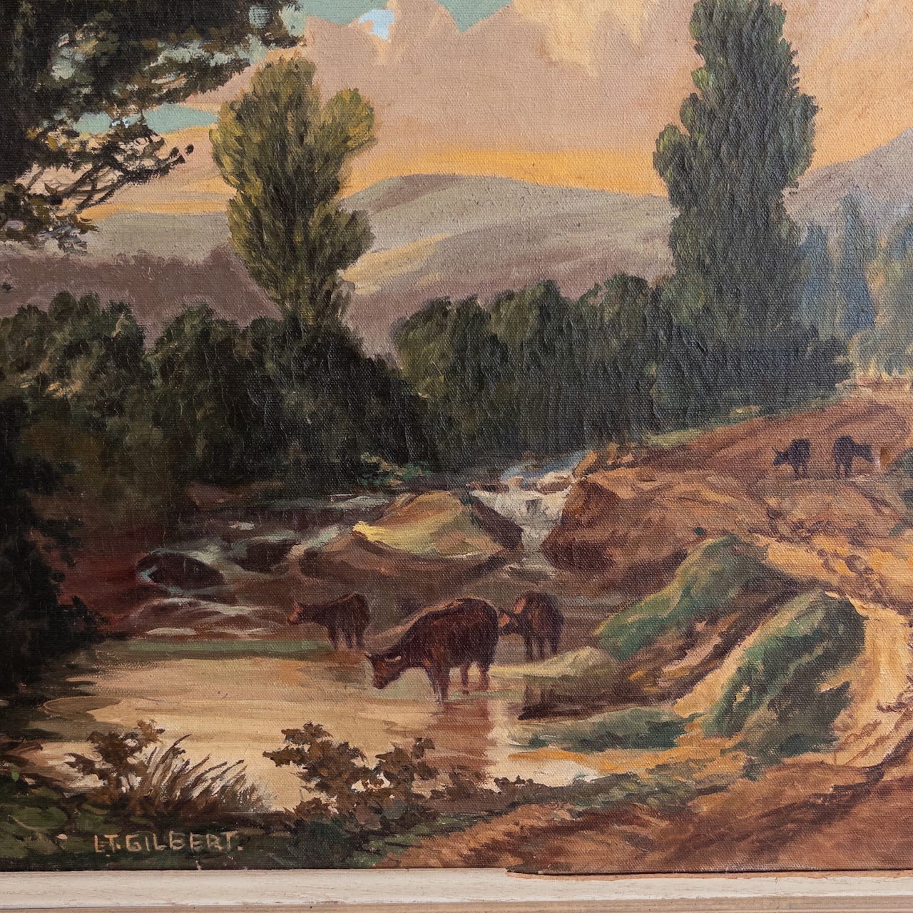 Signed Quiet Valley Pastoral Scene Oil Painting