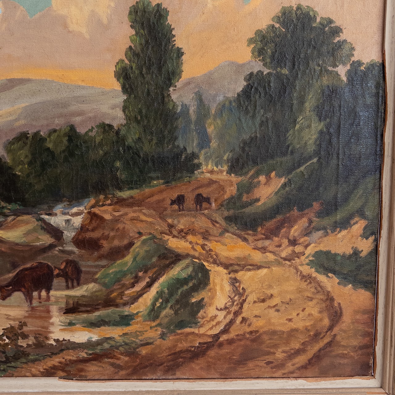 Signed Quiet Valley Pastoral Scene Oil Painting