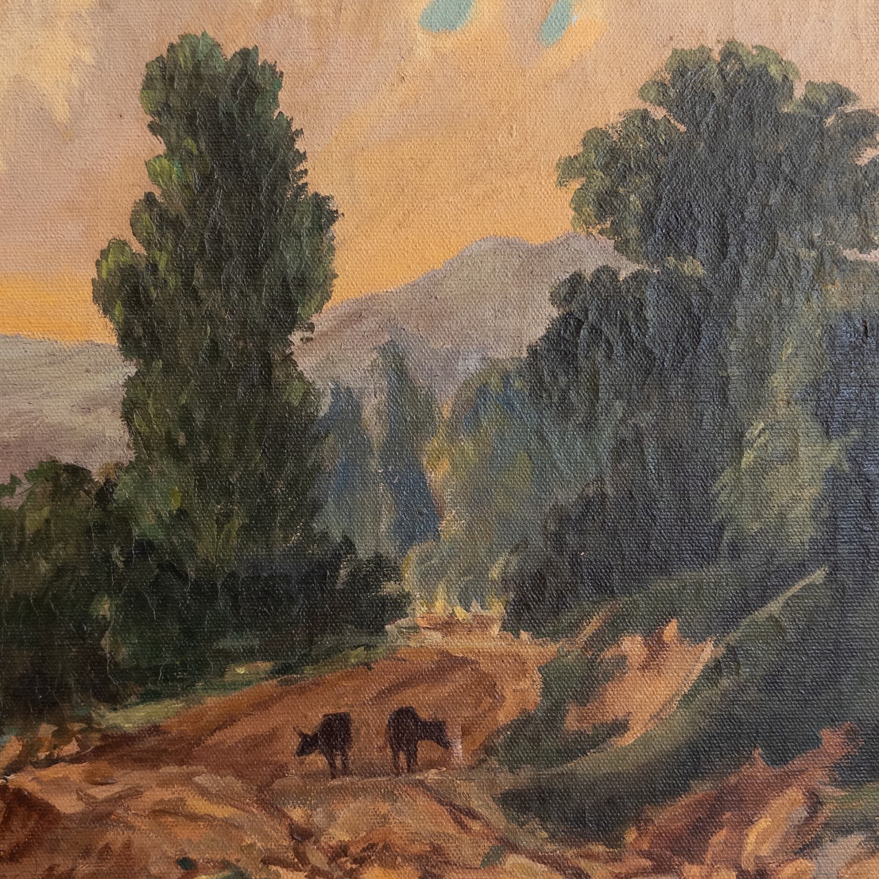 Signed Quiet Valley Pastoral Scene Oil Painting