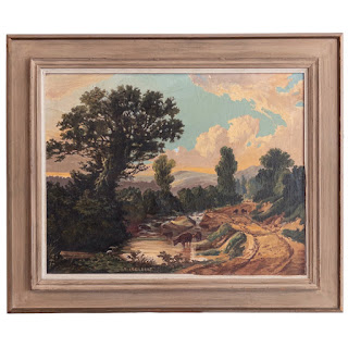 Signed Quiet Valley Pastoral Scene Oil Painting