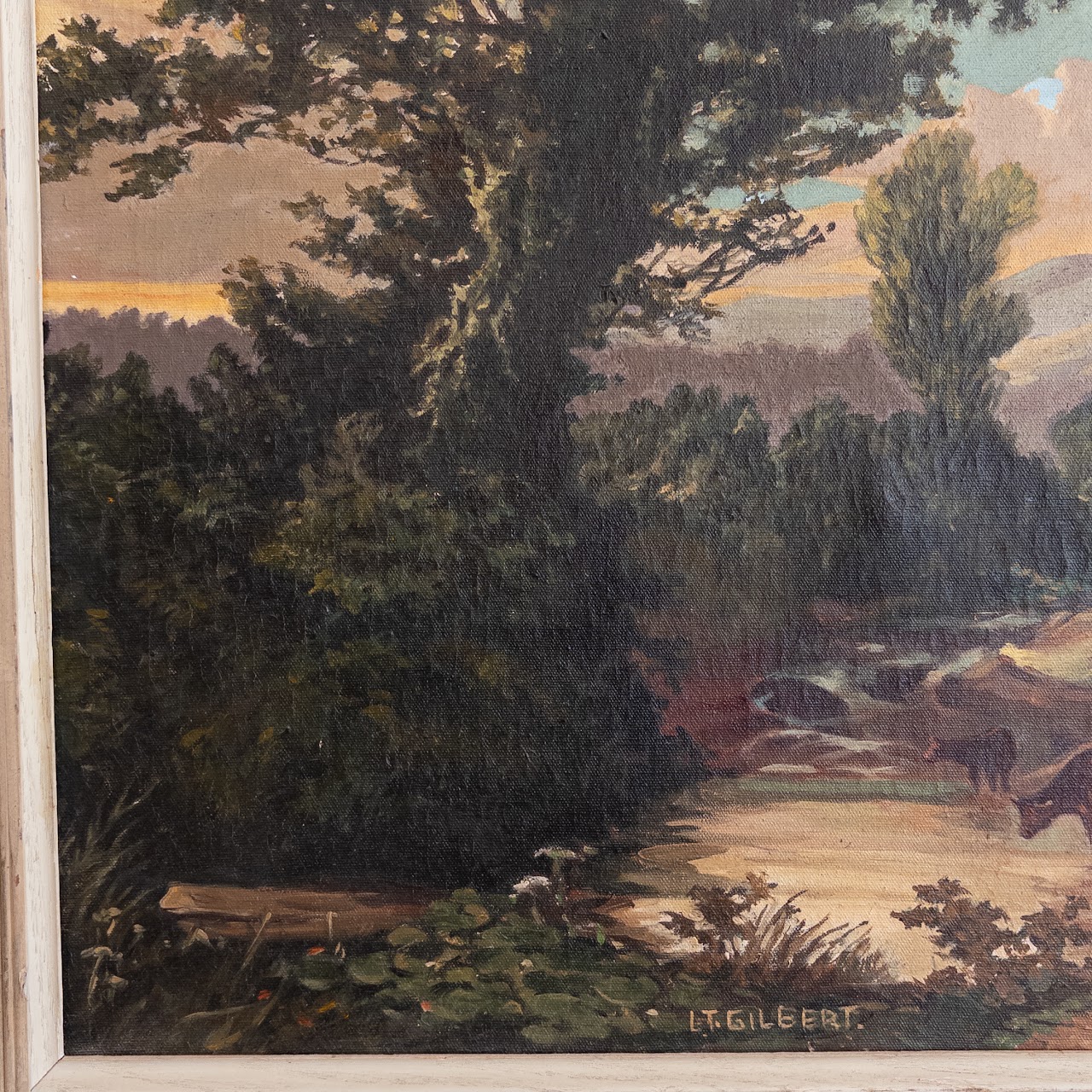 Signed Quiet Valley Pastoral Scene Oil Painting