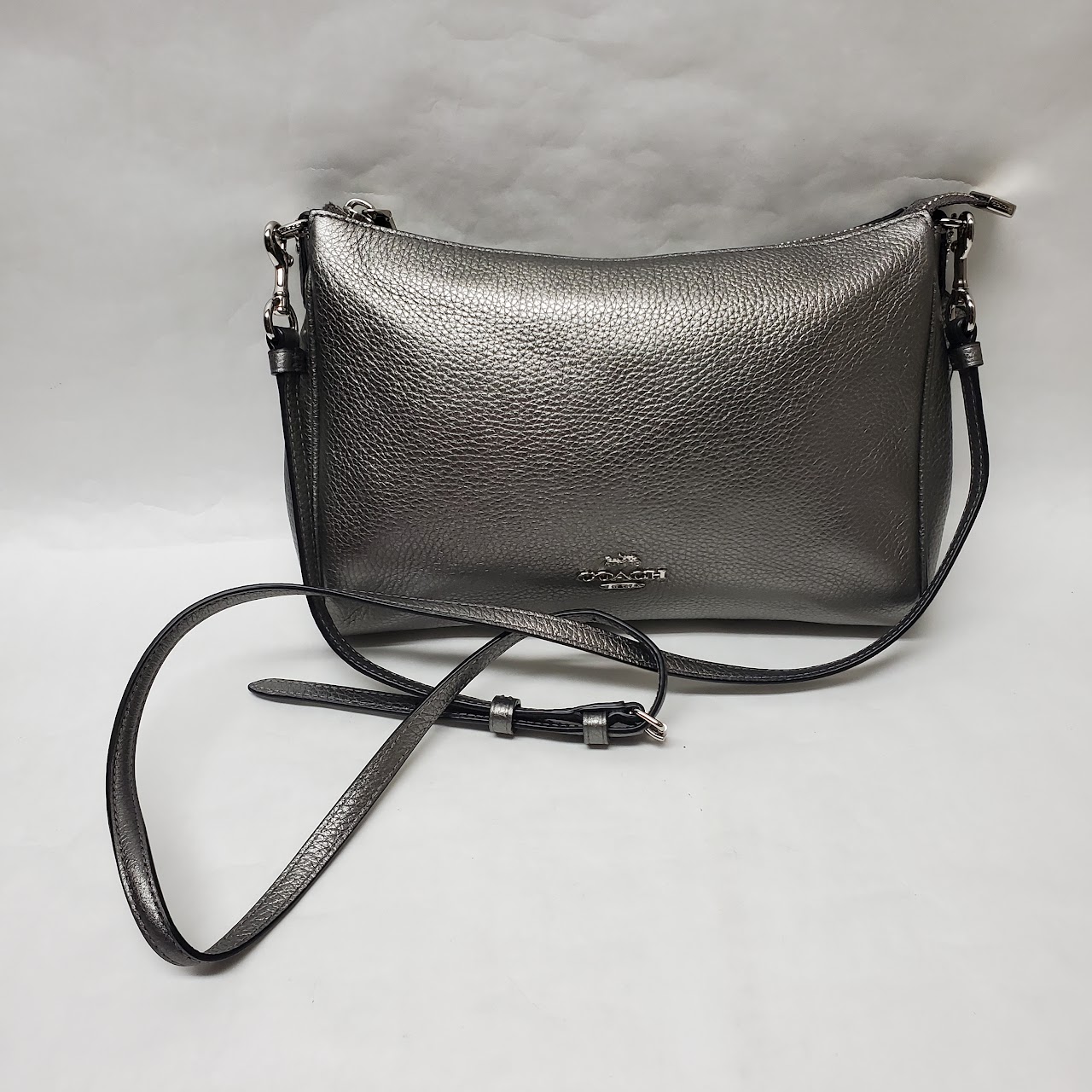 Coach Carrie Silver Metallic Shoulder Bag