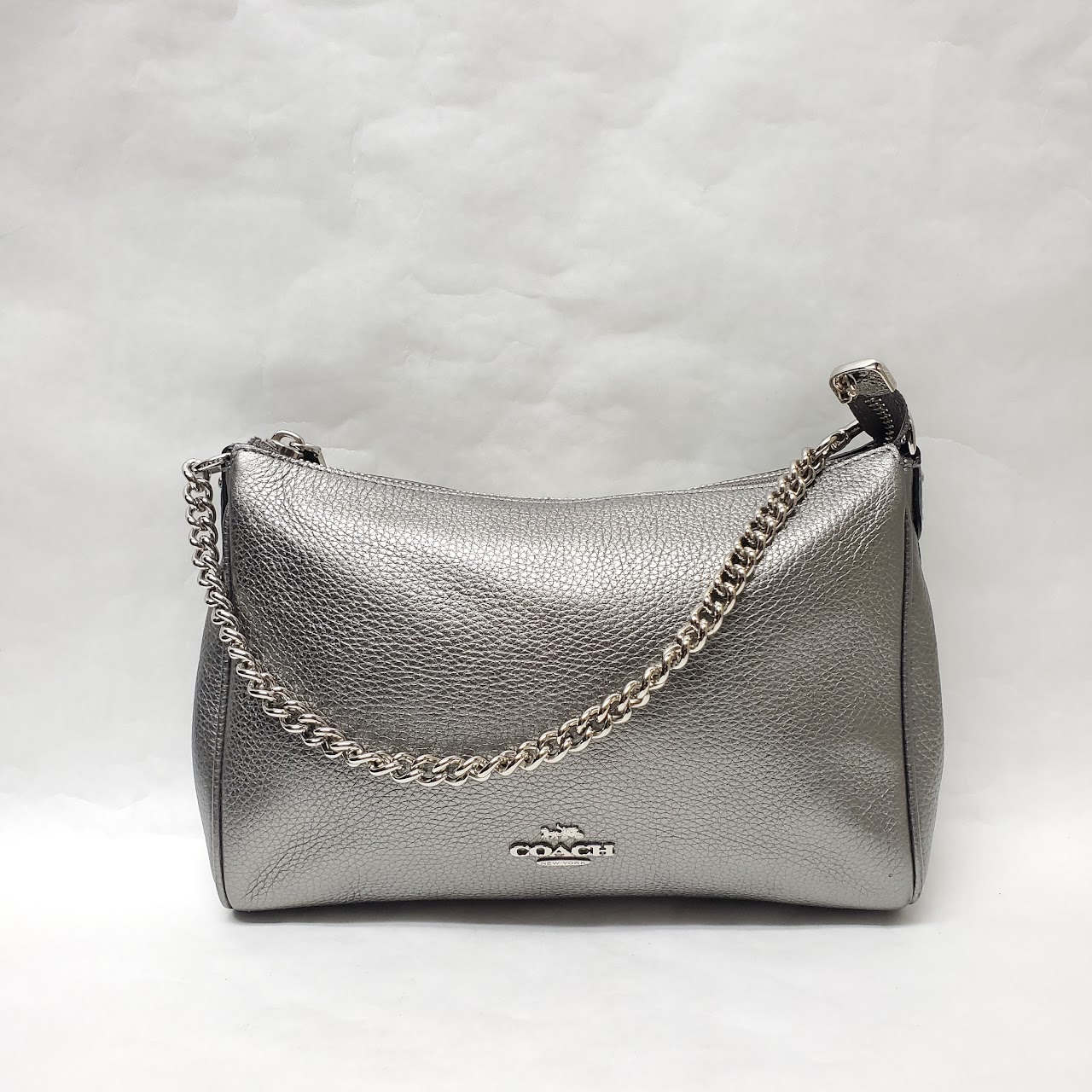 Coach Carrie Silver Metallic Shoulder Bag