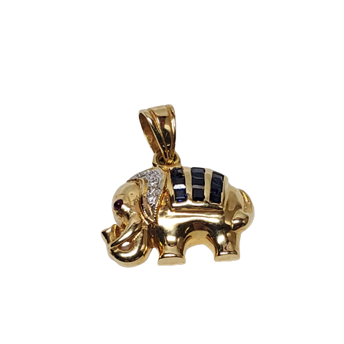 18K Gold, Sapphire & Diamond Elephant Charm