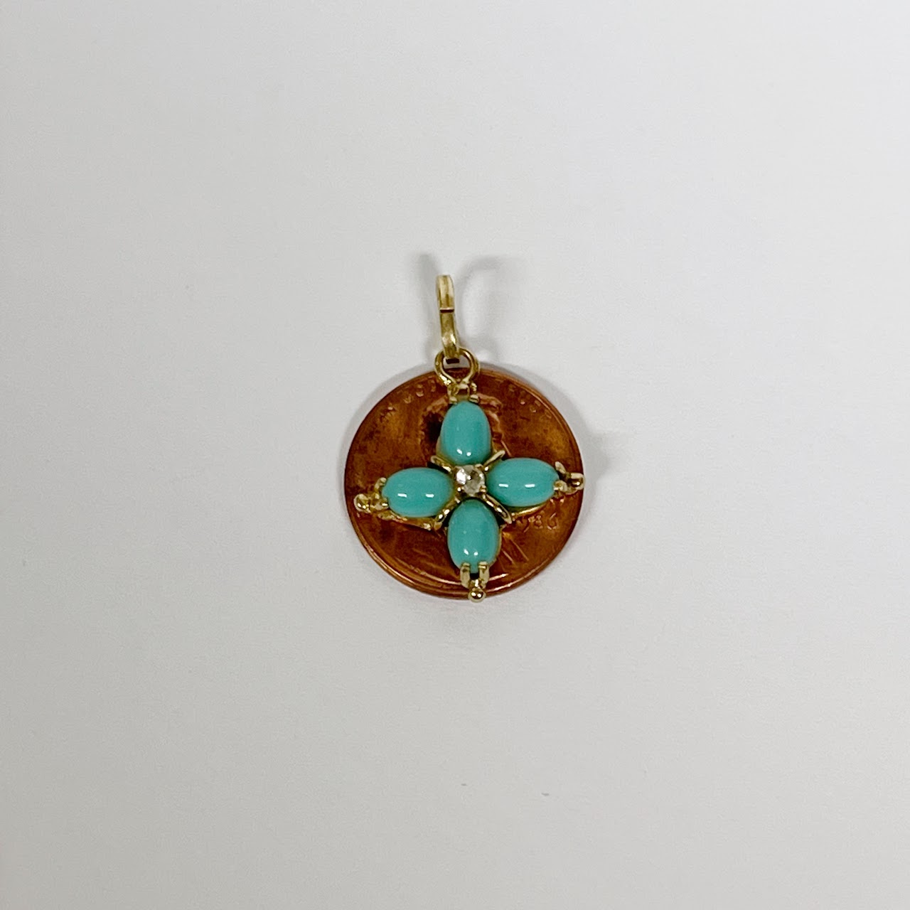 14K Gold, Blue and Clear Stone Pendant