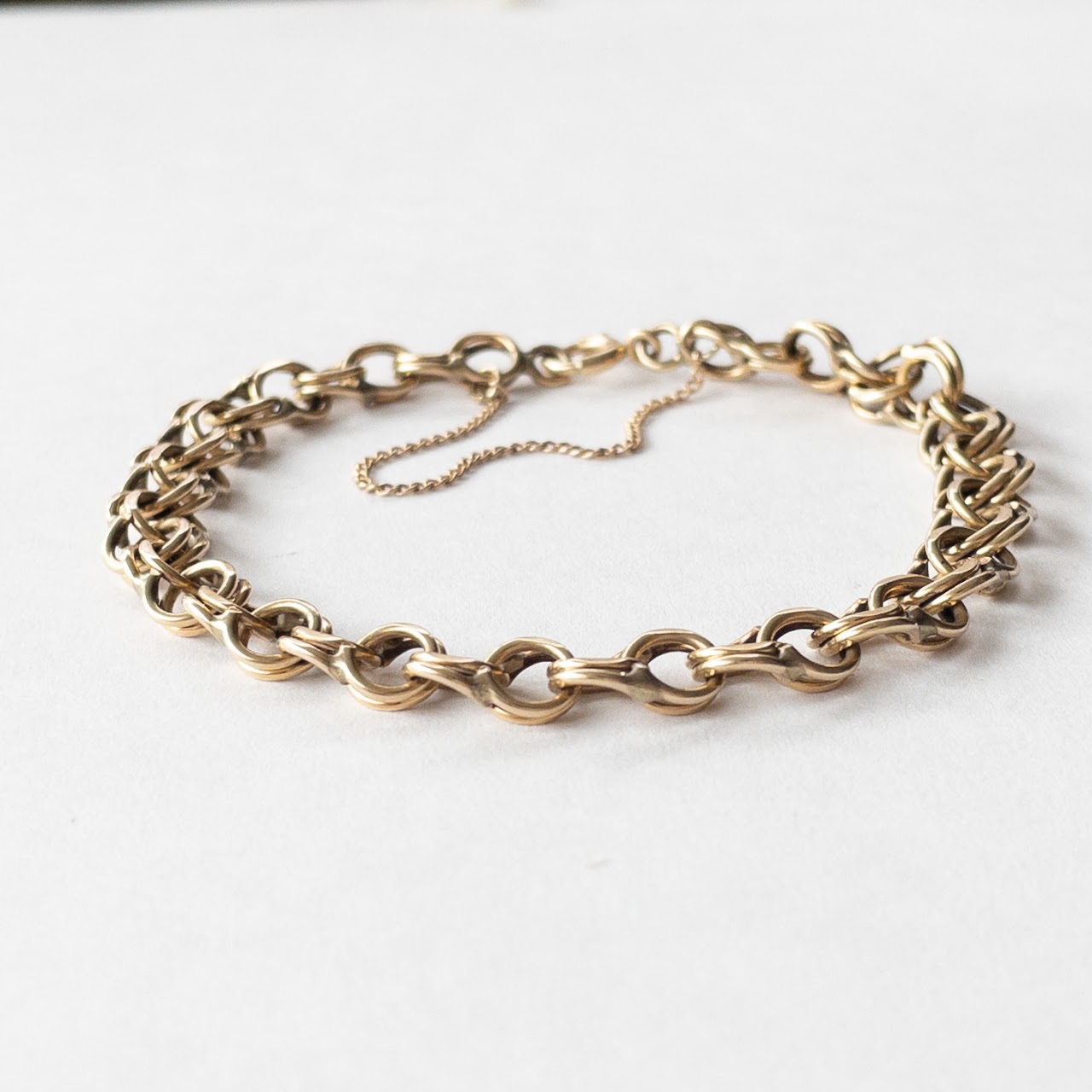 14K Gold Double Ring Link Bracelet