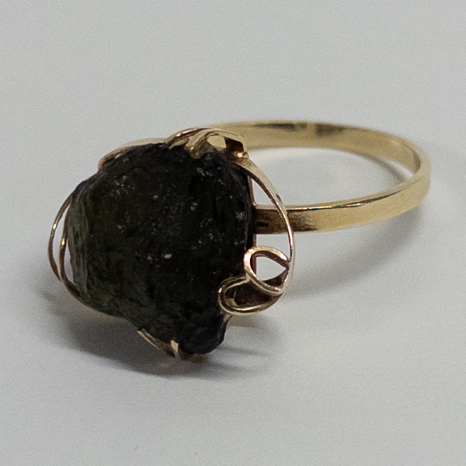 14K Gold Ring with Rough Obsidian Setting