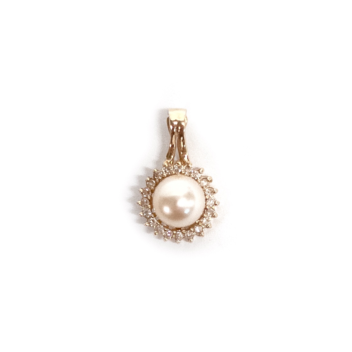 14K Gold Pendant with Pearl Solitaire and Diamonds