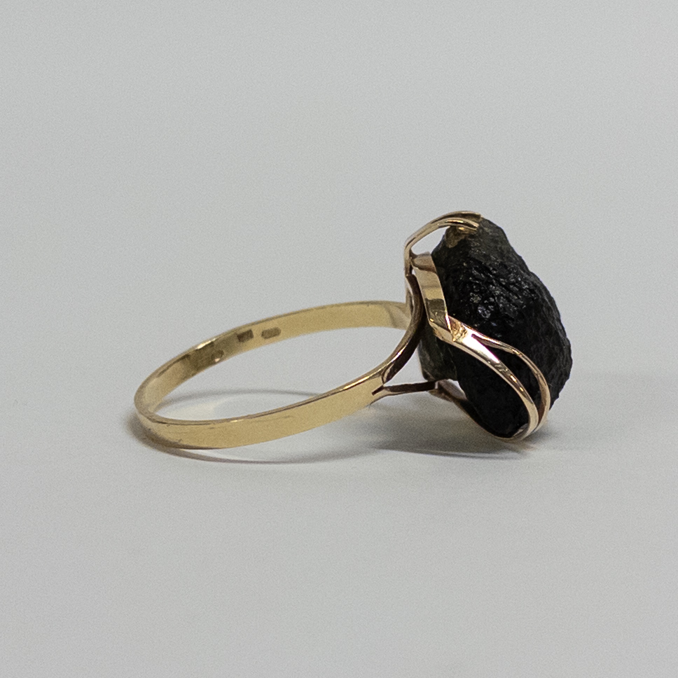 14K Gold Ring with Rough Obsidian Setting