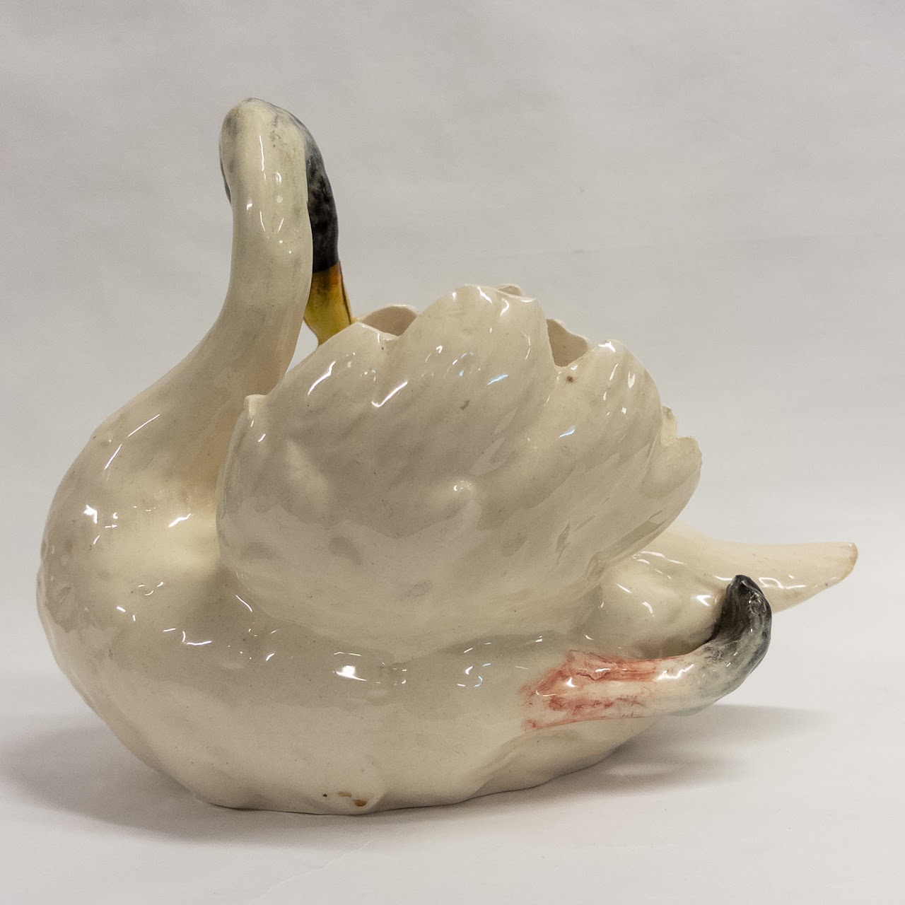 Vintage Signed Ceramic White and Black Swan Planter