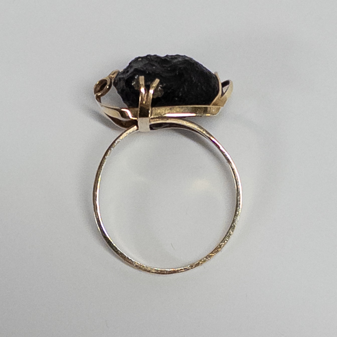 14K Gold Ring with Rough Obsidian Setting