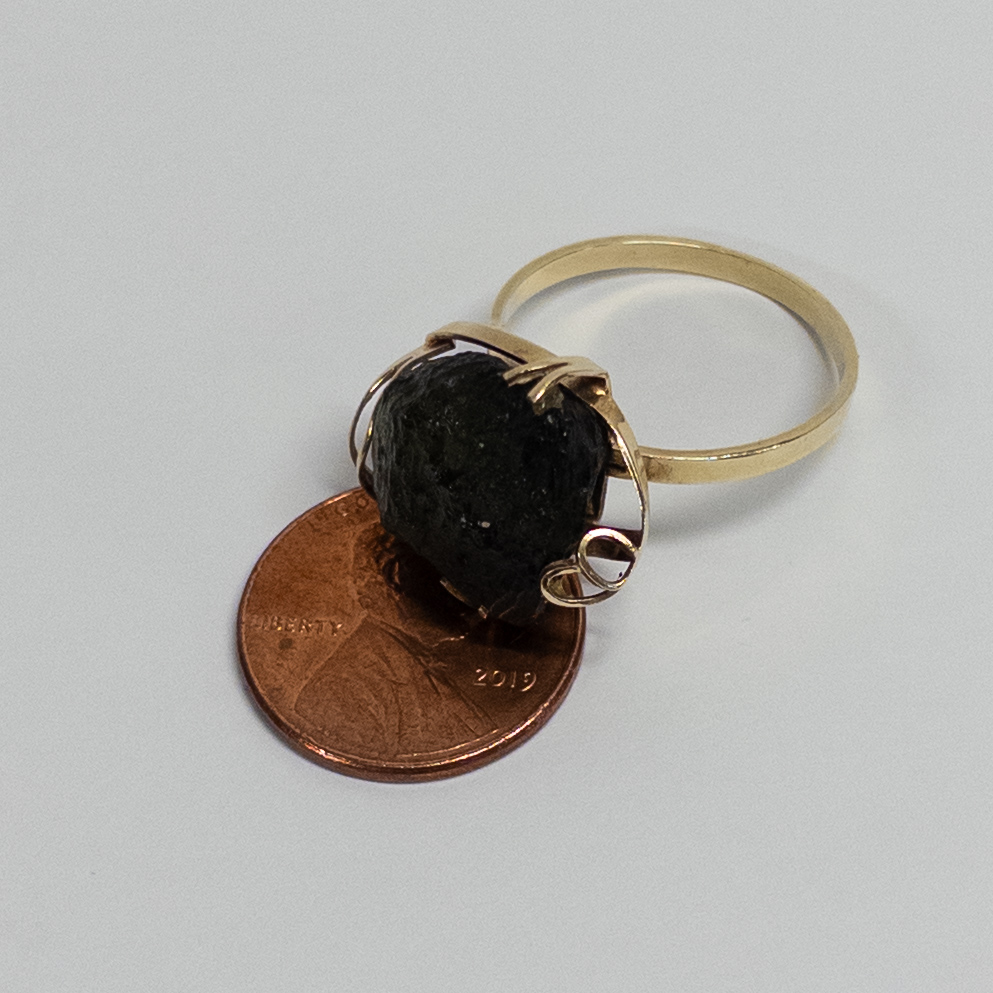 14K Gold Ring with Rough Obsidian Setting