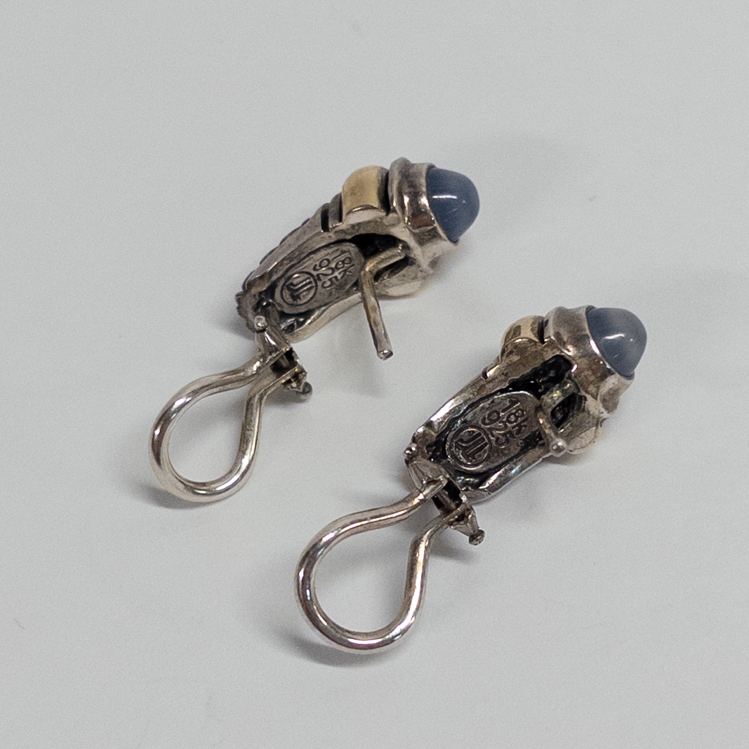 Marked 18K Gold and Sterling Silver Earrings