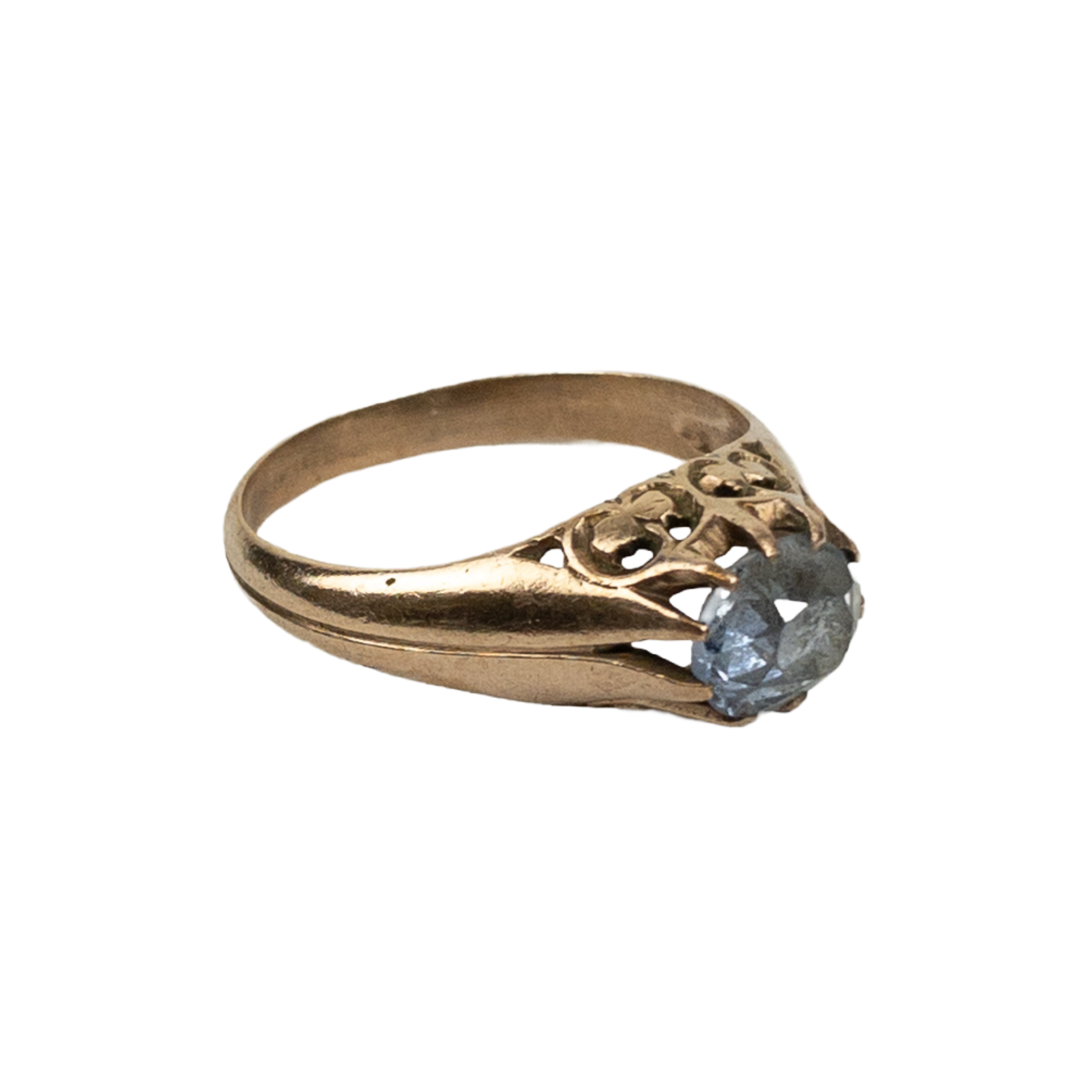 Vintage 10K Gold Aqua Solitaire Ring