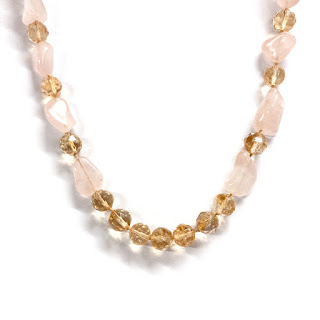 14K Gold, Citrine and Rose Quartz Necklace