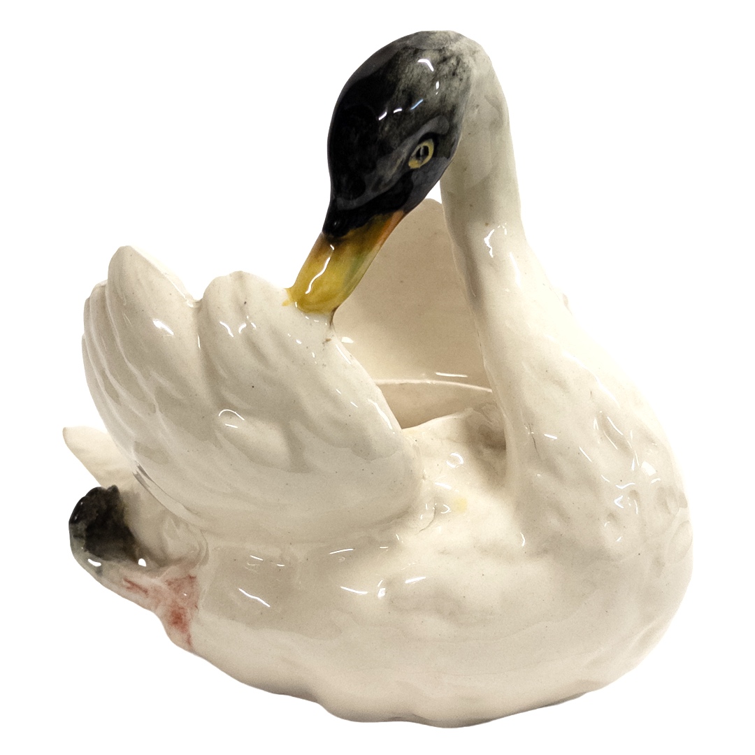 Vintage Signed Ceramic White and Black Swan Planter