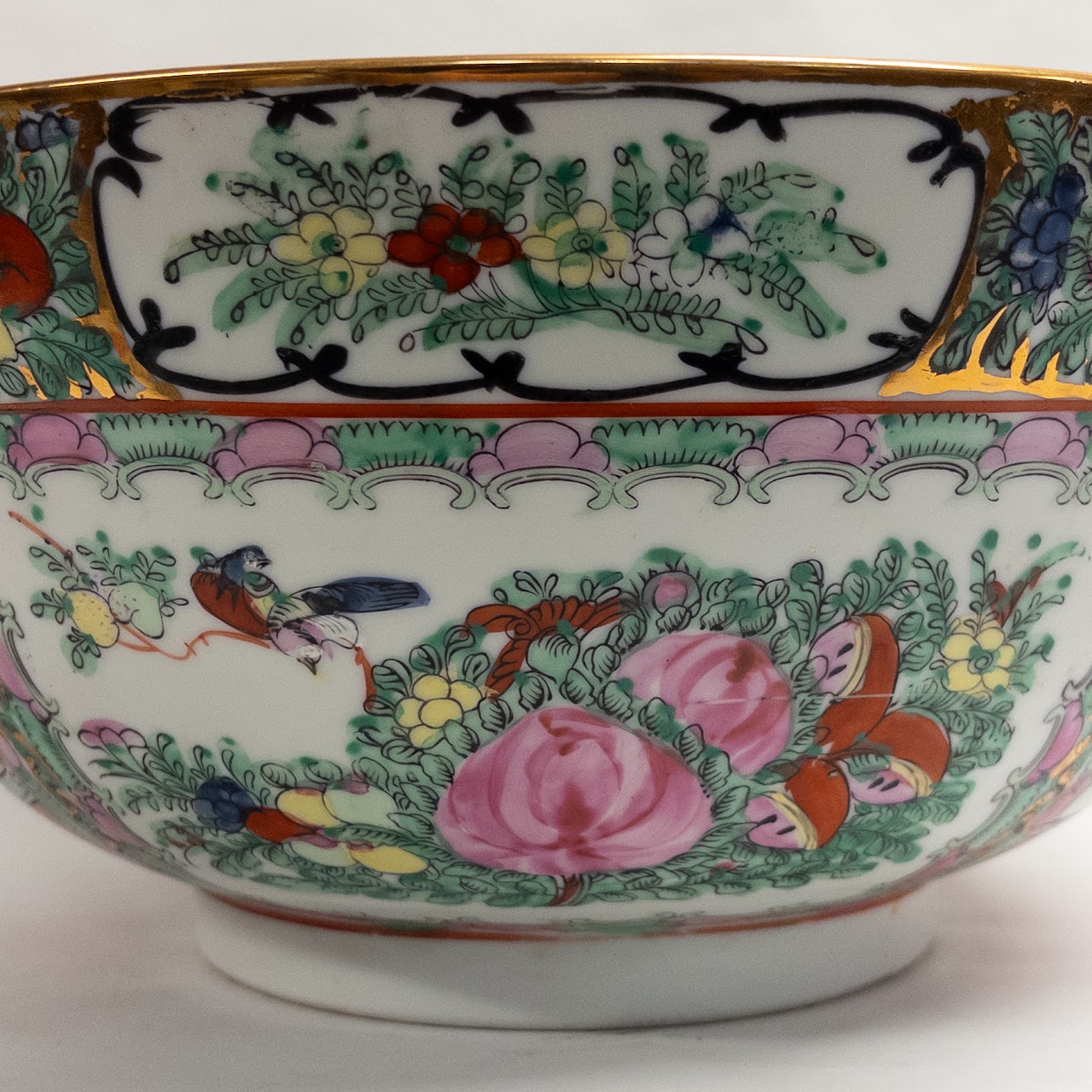 Vintage Chinese Rose Medallion Punch or Serving Bowl