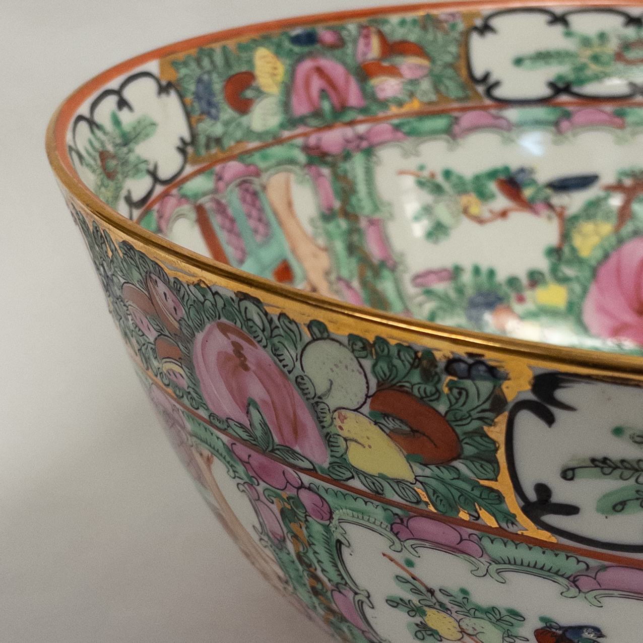 Vintage Chinese Rose Medallion Punch or Serving Bowl