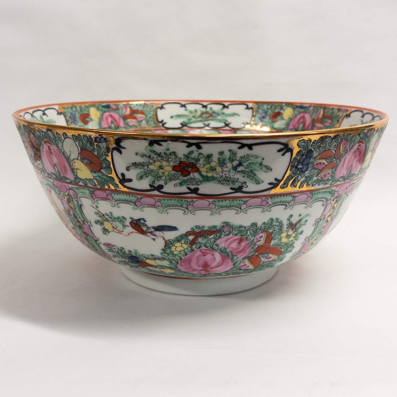 Vintage Chinese Rose Medallion Punch or Serving Bowl