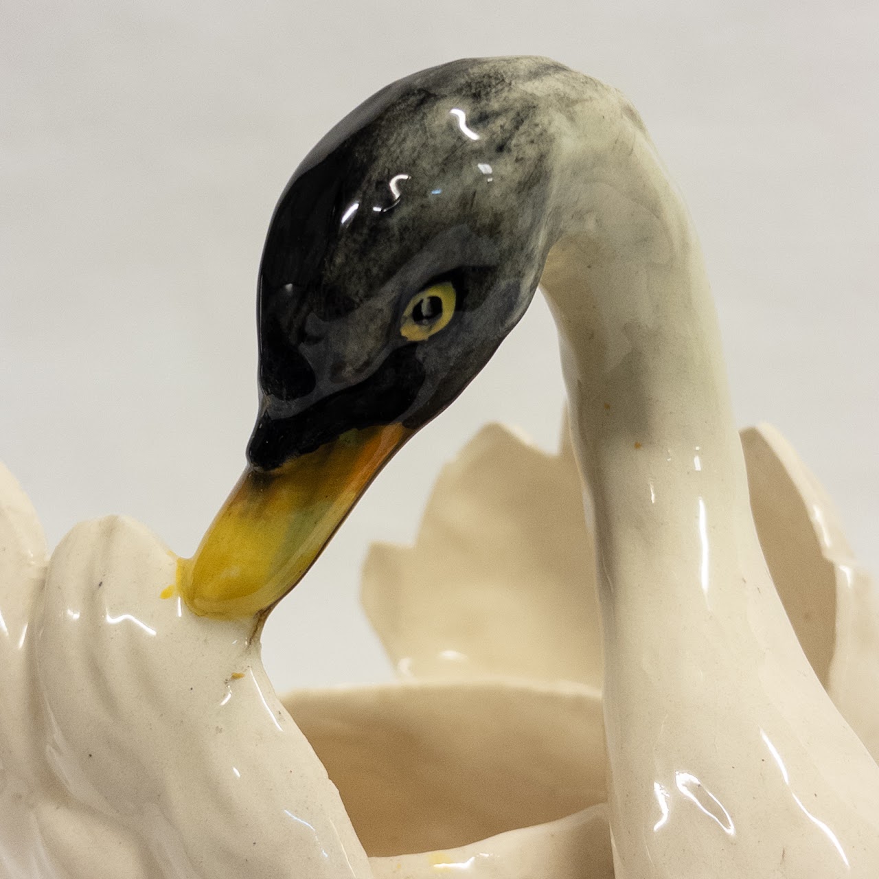 Vintage Signed Ceramic White and Black Swan Planter