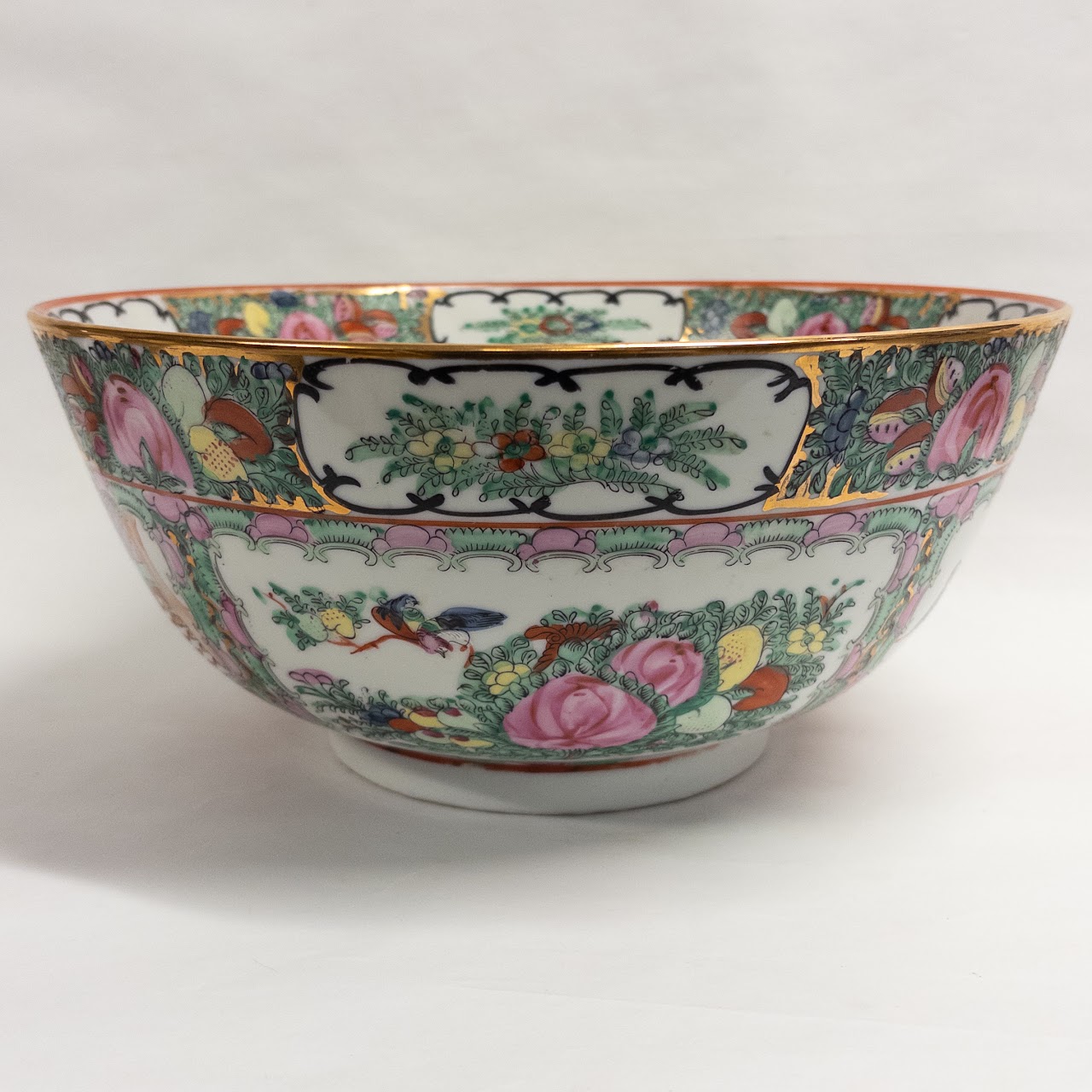 Vintage Chinese Rose Medallion Punch or Serving Bowl