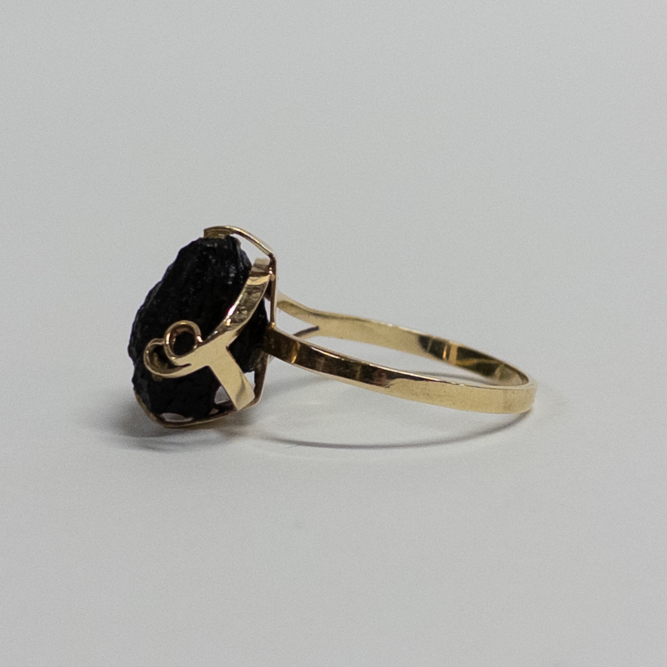 14K Gold Ring with Rough Obsidian Setting