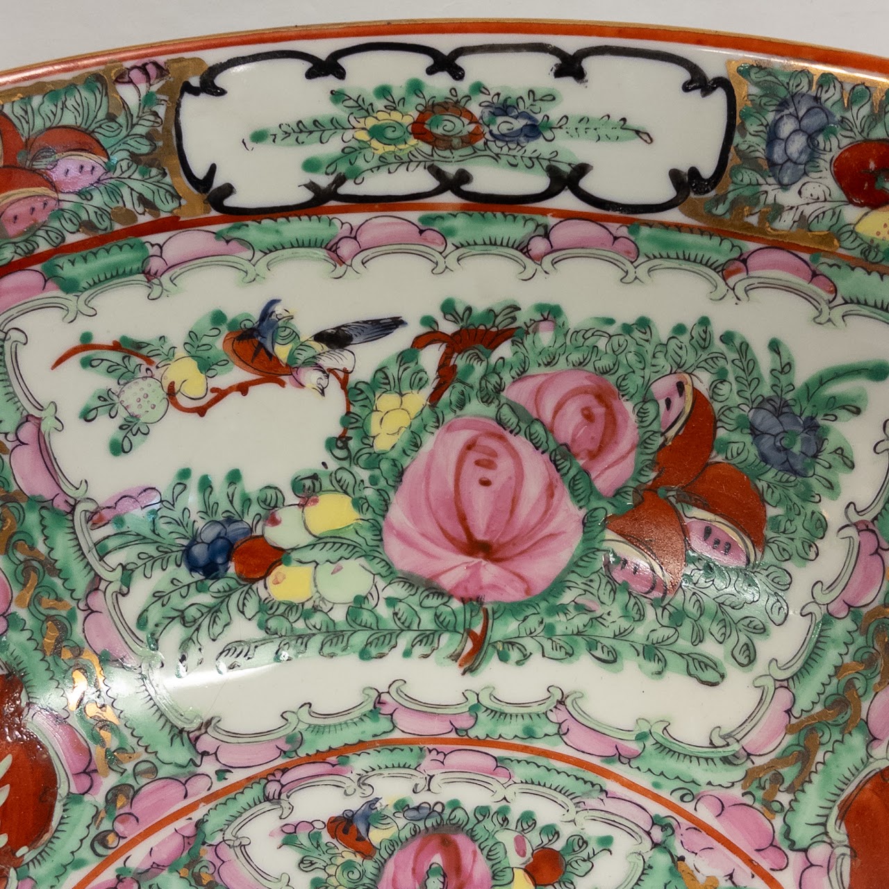 Vintage Chinese Rose Medallion Punch or Serving Bowl