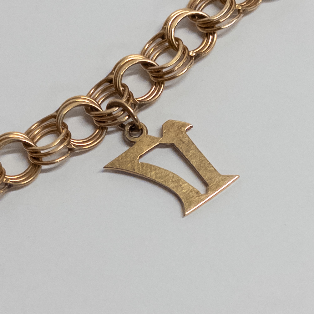 14K Gold Triple Link Birthday Charm Bracelet