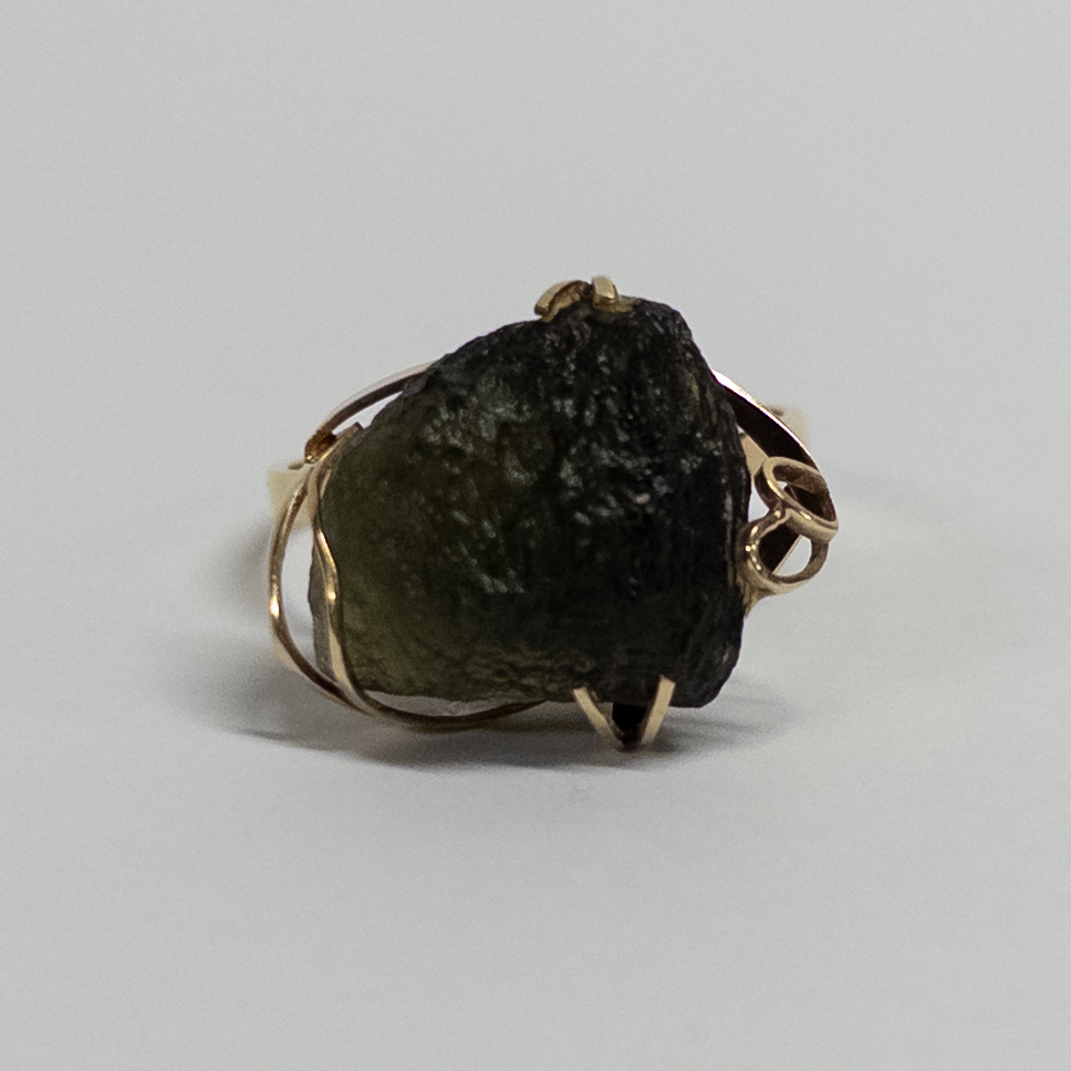 14K Gold Ring with Rough Obsidian Setting