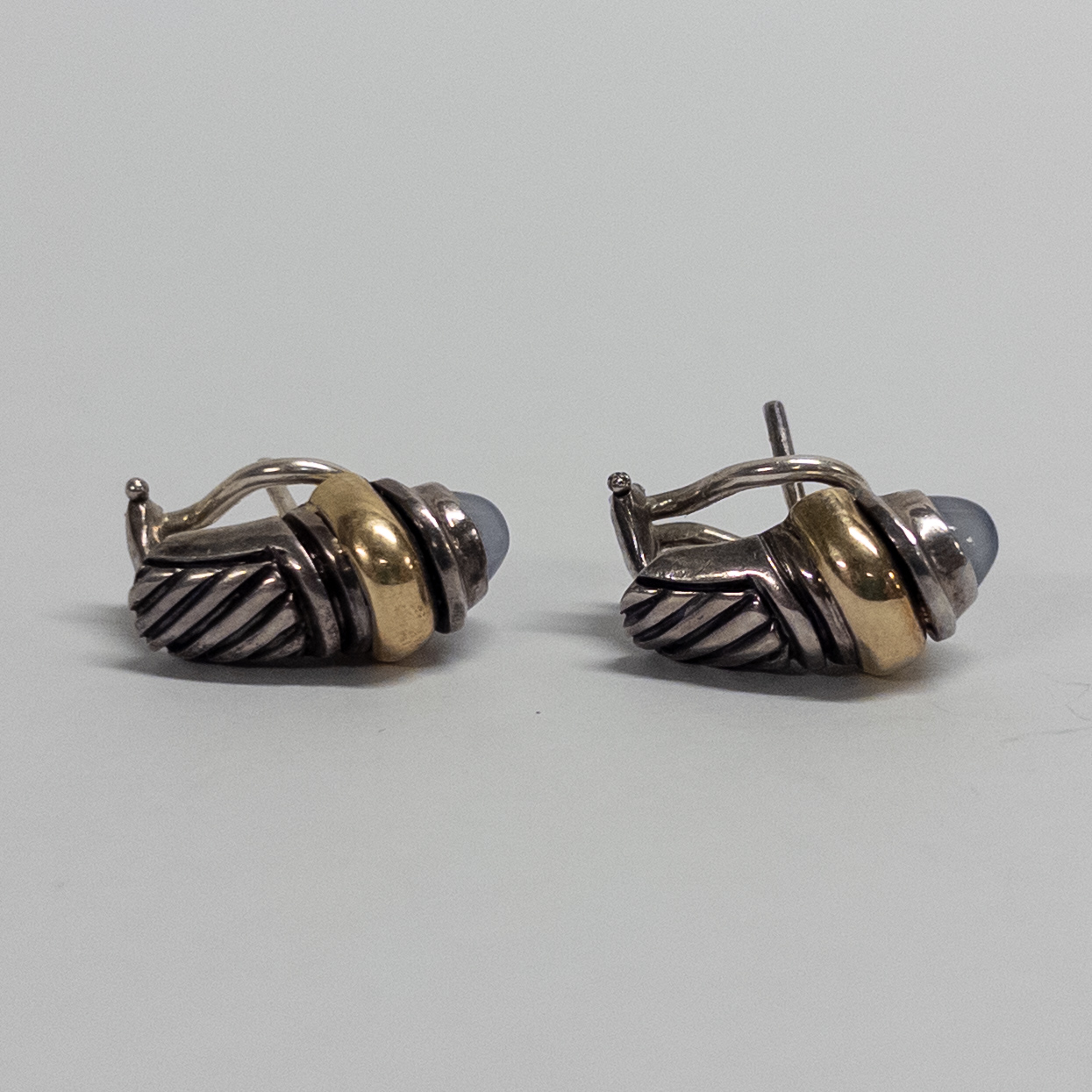 Marked 18K Gold and Sterling Silver Earrings