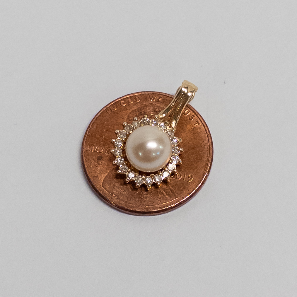 14K Gold Pendant with Pearl Solitaire and Diamonds