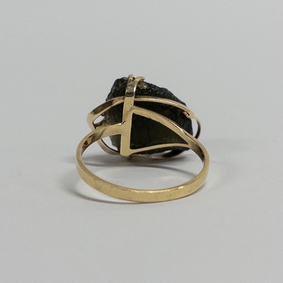 14K Gold Ring with Rough Obsidian Setting