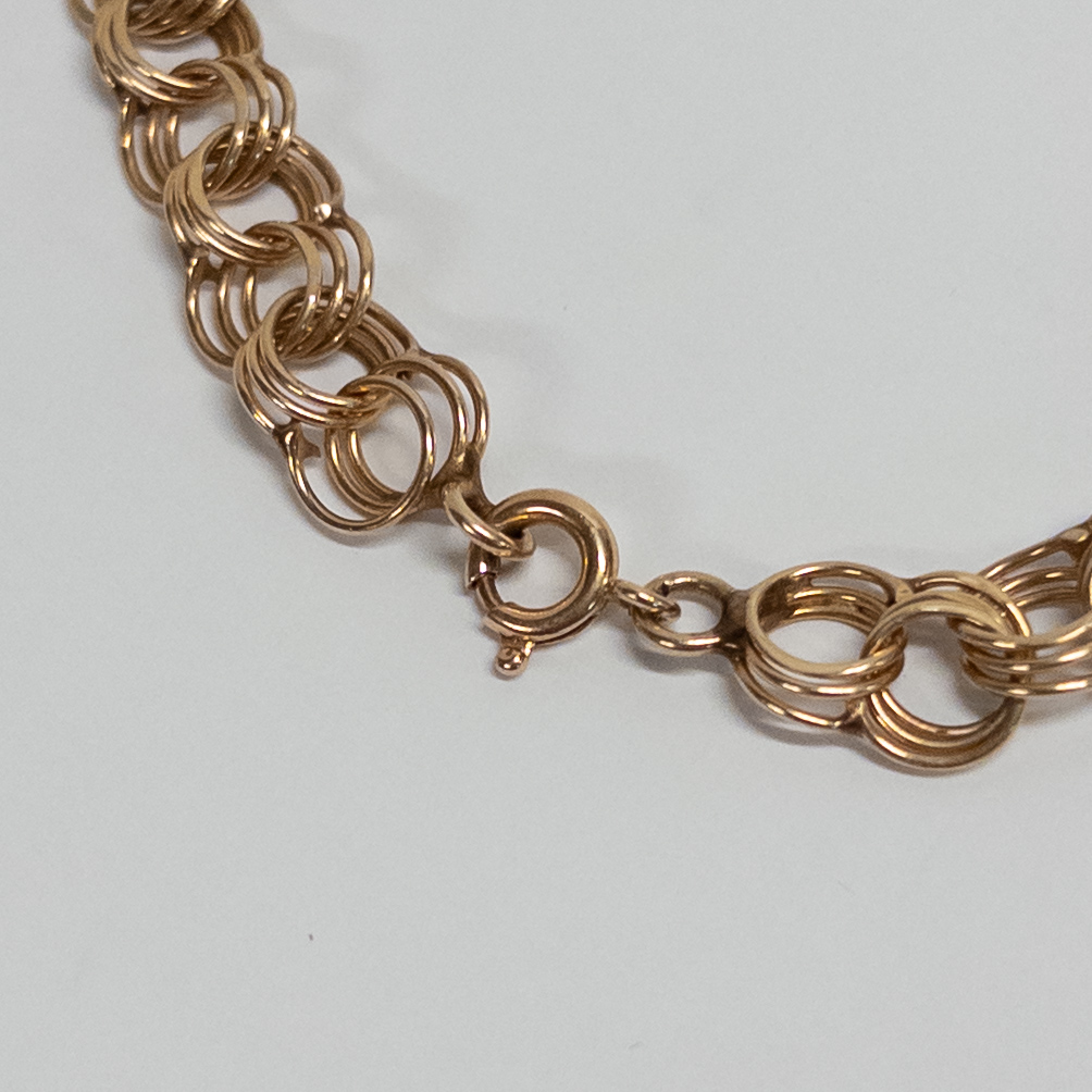 14K Gold Triple Link Birthday Charm Bracelet