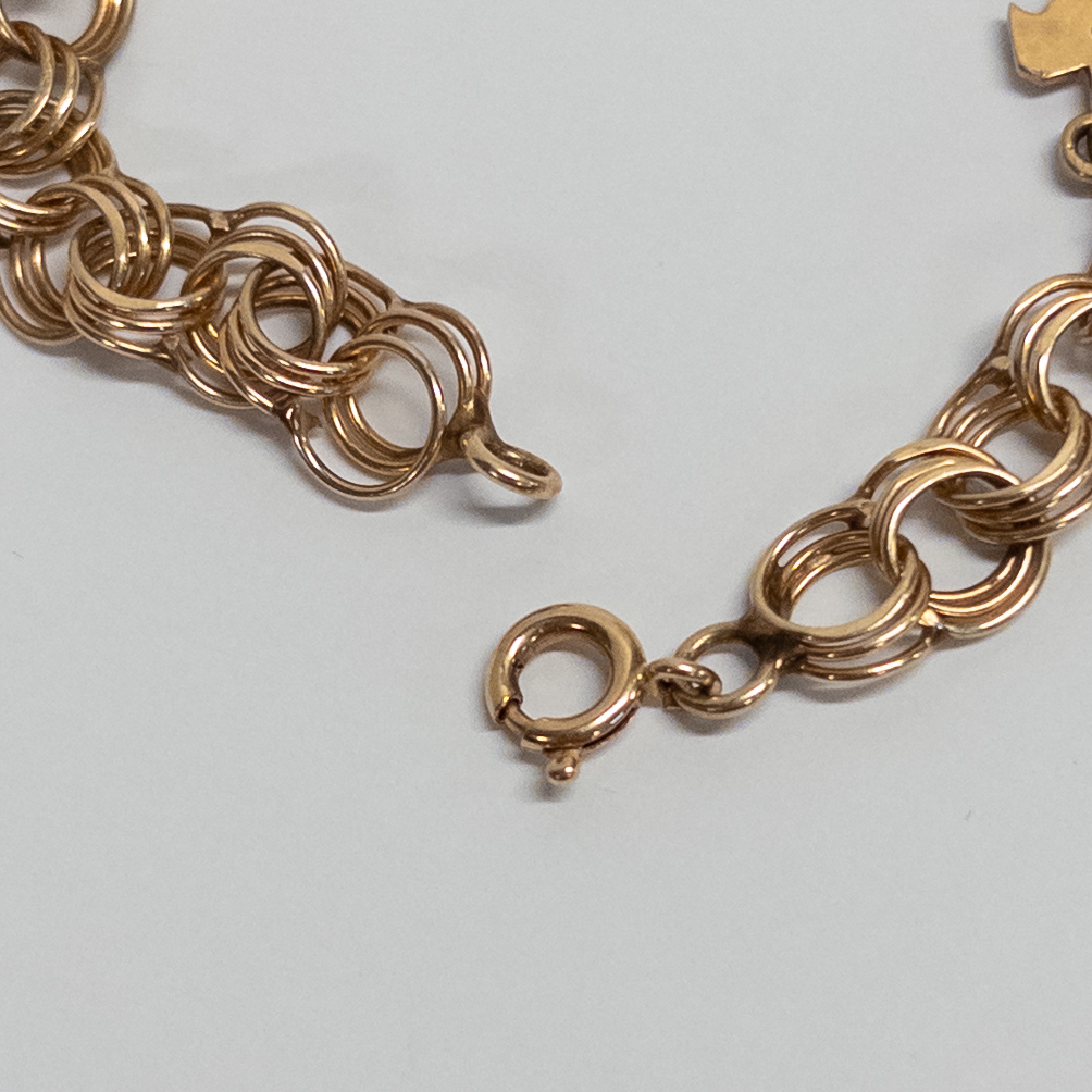 14K Gold Triple Link Birthday Charm Bracelet