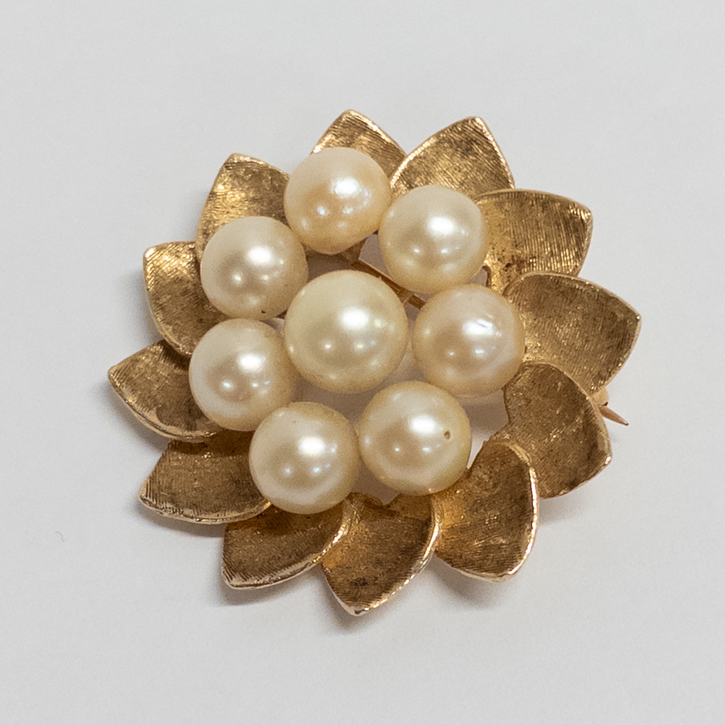 14K Gold and Pearl Brooch