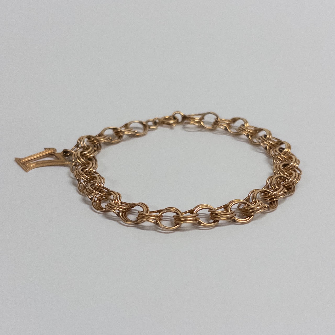 14K Gold Triple Link Birthday Charm Bracelet