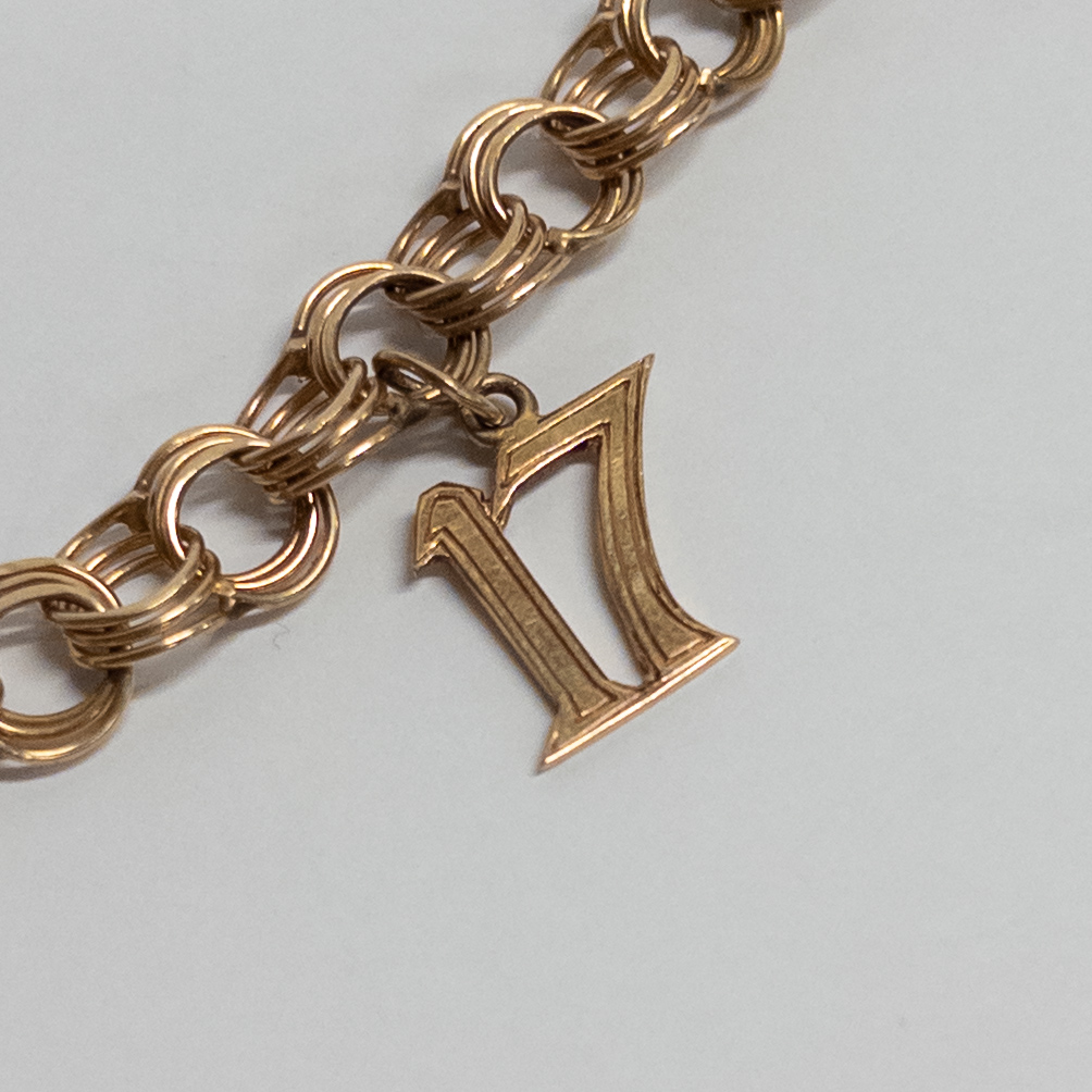 14K Gold Triple Link Birthday Charm Bracelet