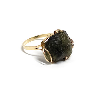 14K Gold Ring with Rough Obsidian Setting