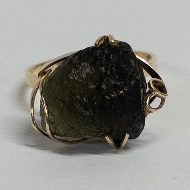 14K Gold Ring with Rough Obsidian Setting